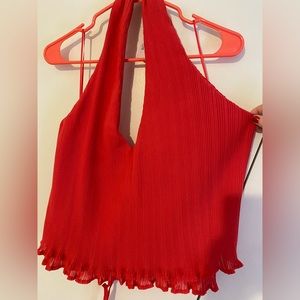 Fab’rik Lola Open Back Halter Top Blouse Pink Red NWT Size Medium M